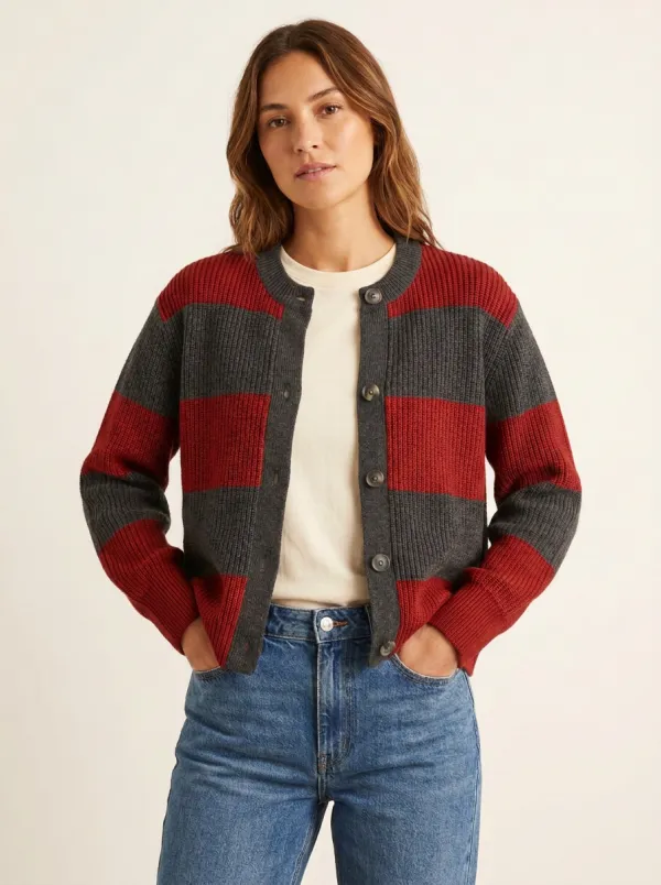 Retro Sport Rugby Striped Knit Cardigan