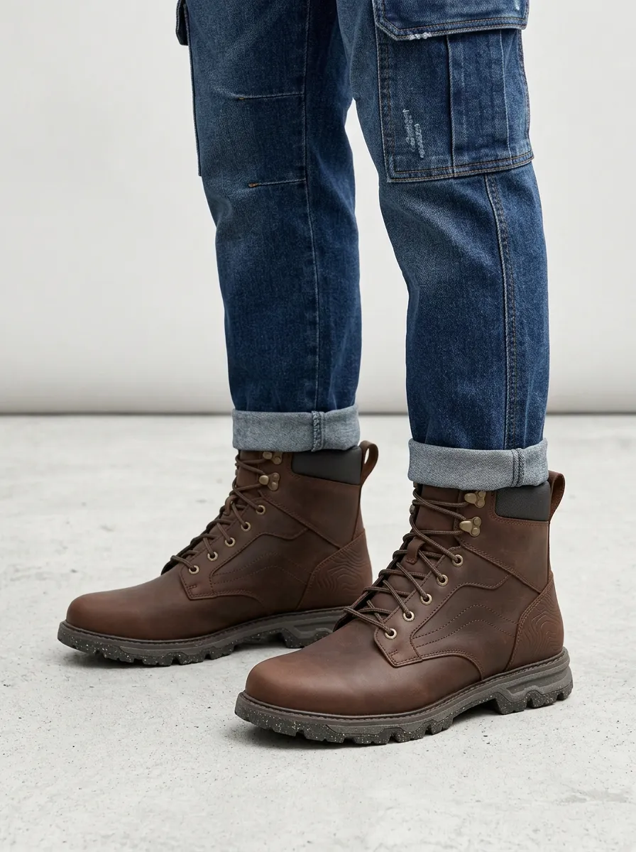 Unisex Weekend Outdoor Enthusiast Topographic Pattern Print Work Boots