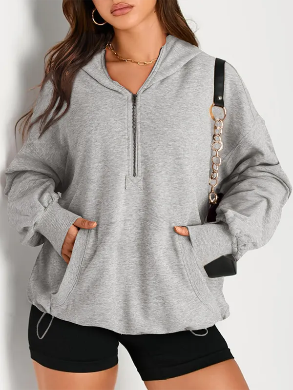 Zip-Detail Pocketed Long-Sleeve Knit Sweatshirt