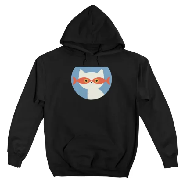 Men's Artistic Cat & Fish Pattern Print Hoodie