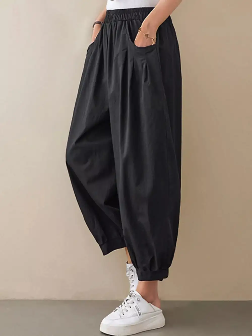 Loose Fit Elastic Waist Harem Pants