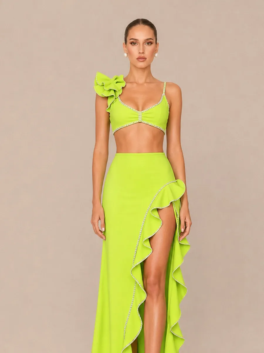 Noelia Ruffled Slit Two-Piece Set