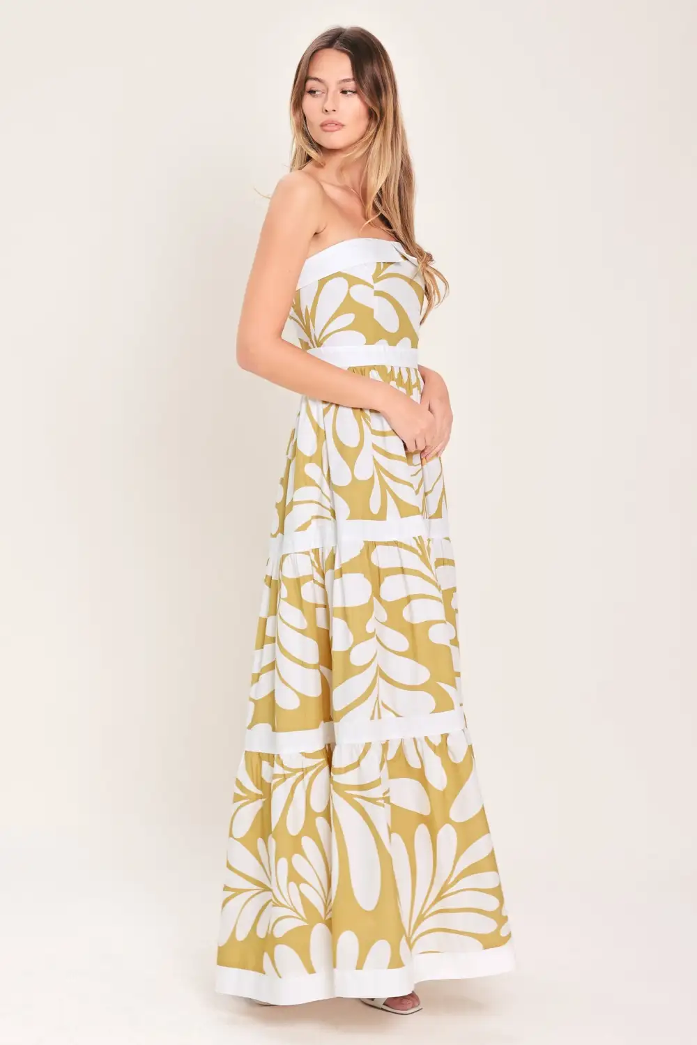 Strapless Cotton Printed Maxi Dress