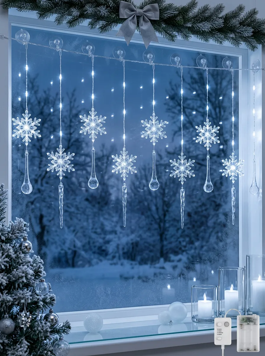 Snowflake Icicle Christmas LED Curtain Lights