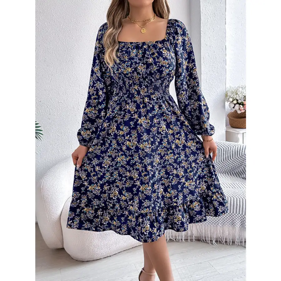 Long Sleeve Square Neck Midi Dress