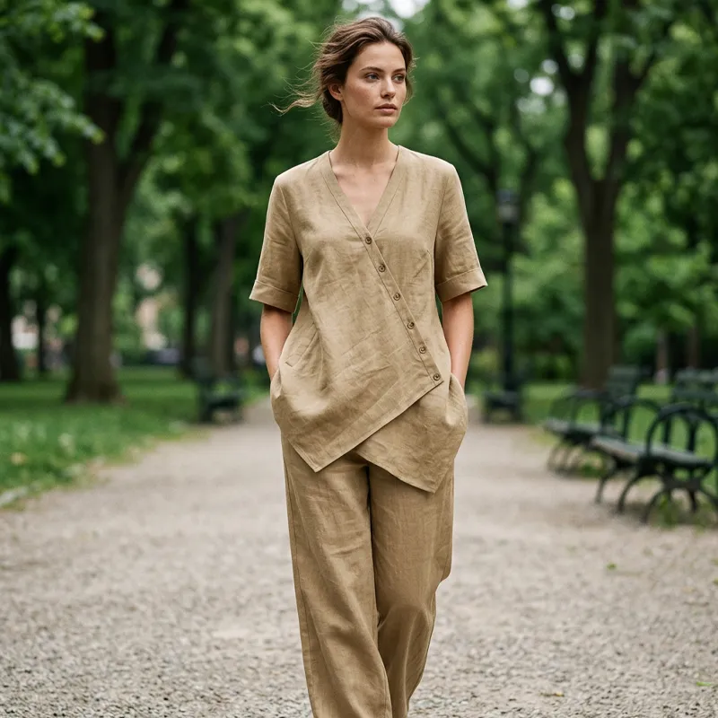 ⌛Limited-Time Offer-Women's Asymmetrical Top & Wide-Leg Pants Set