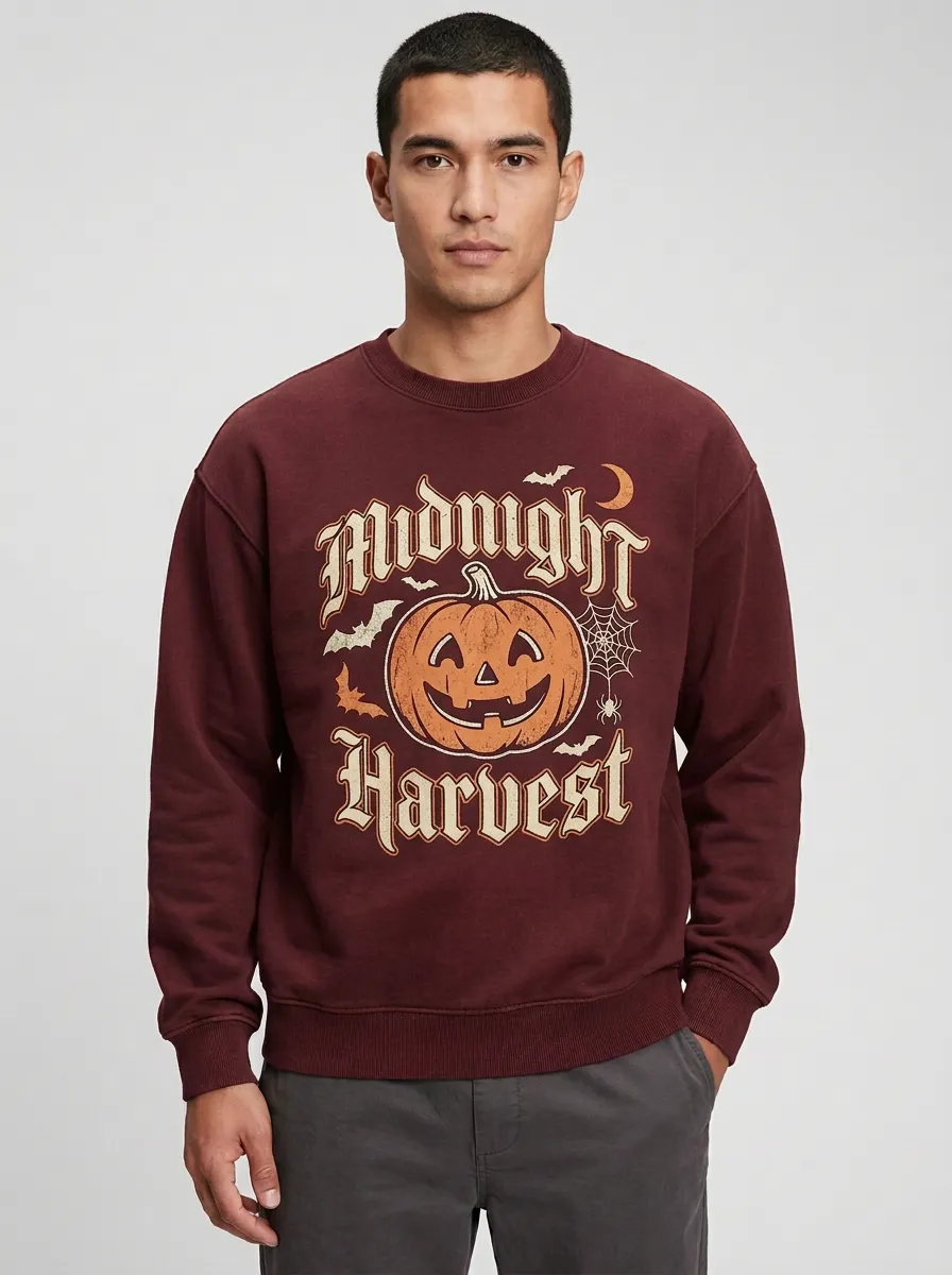 Men's Halloween Midnight Harvest Pumpkin Bat Sweatshirt