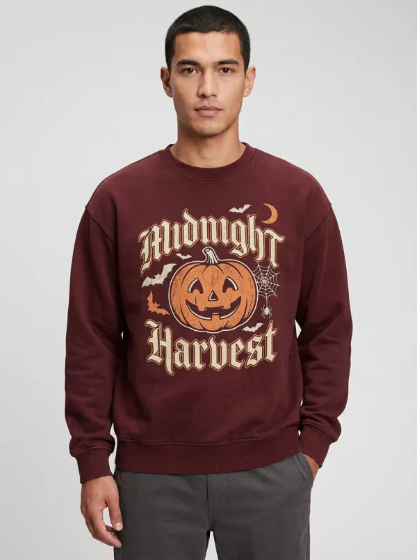 Men's Halloween Midnight Harvest Pumpkin Bat Sweatshirt