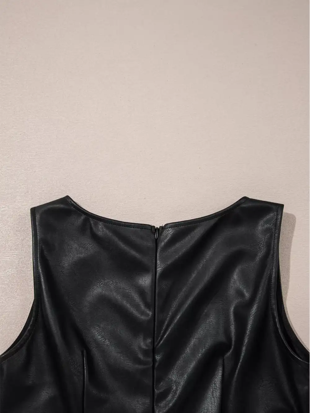 Layered Detail Faux Leather Sleeveless Mini Dress