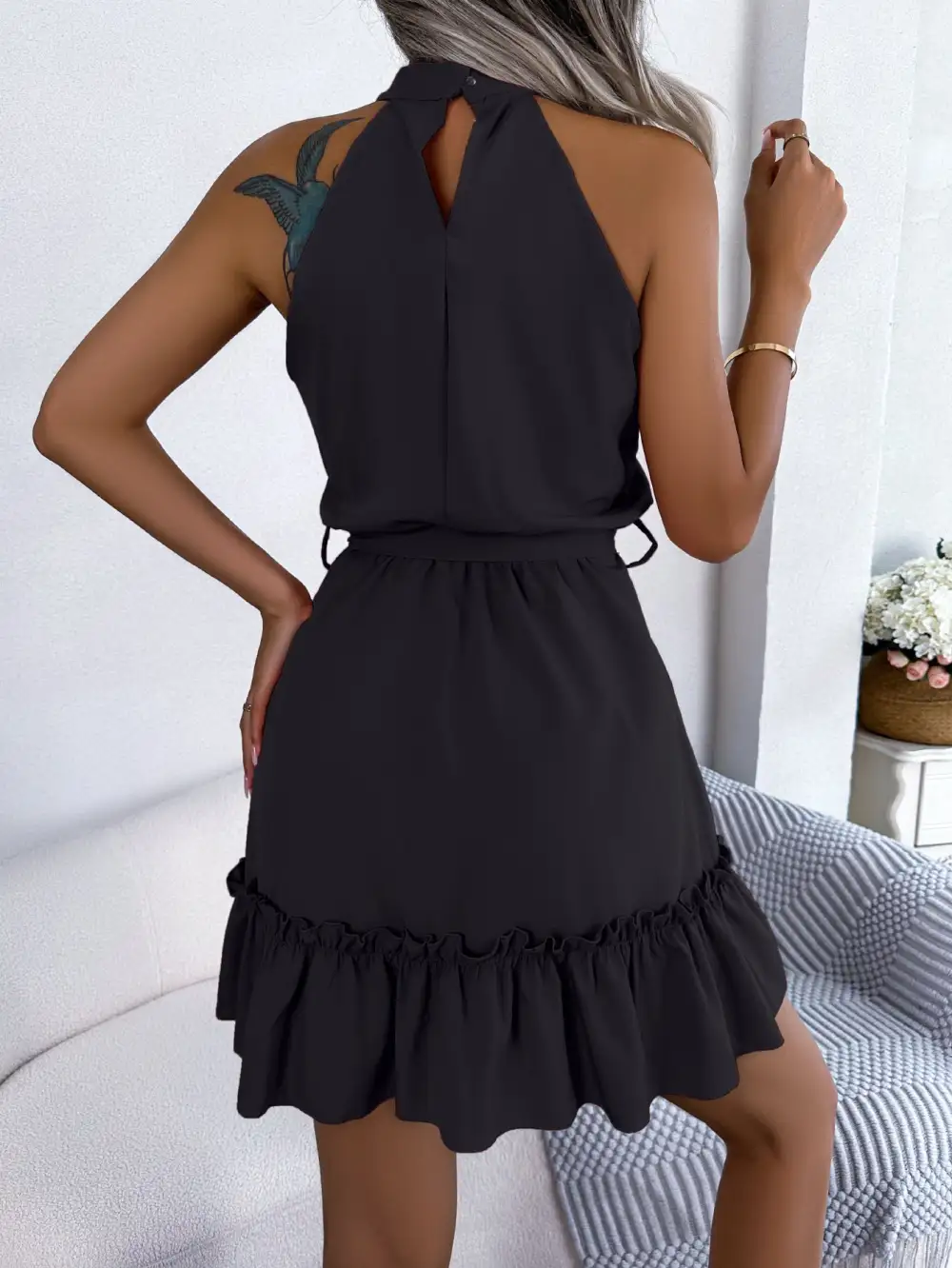 Halter A Line Ruffle Casual Dress
