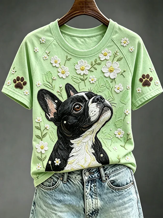 Women'S Dog Printed Casual T-Shirt