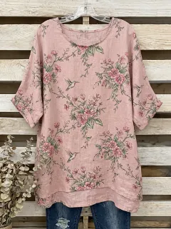 Garden-Inspired Hummingbird Women's Loose Printed T-Shirt