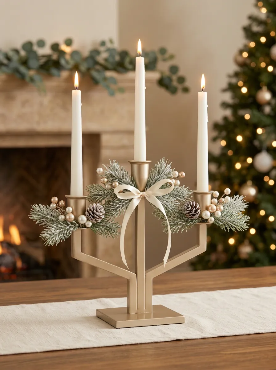 Pinecone Berry Bow Printed Candle Holder