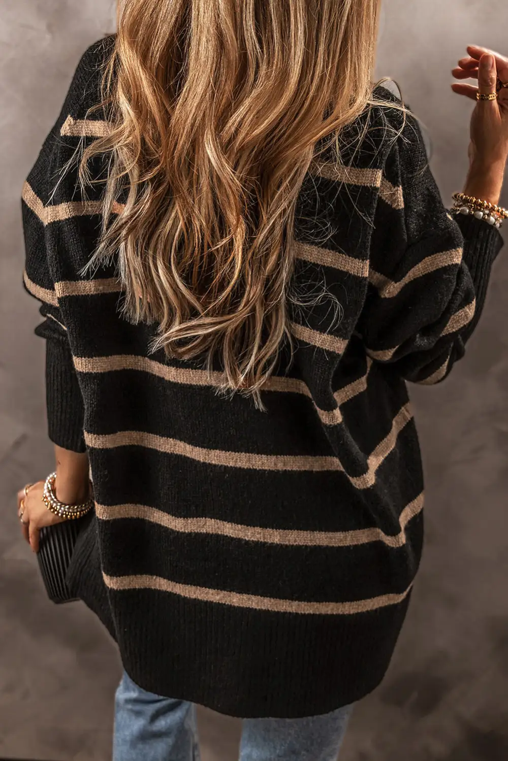 Easy Layer Striped Button Front V Neck Cardigan