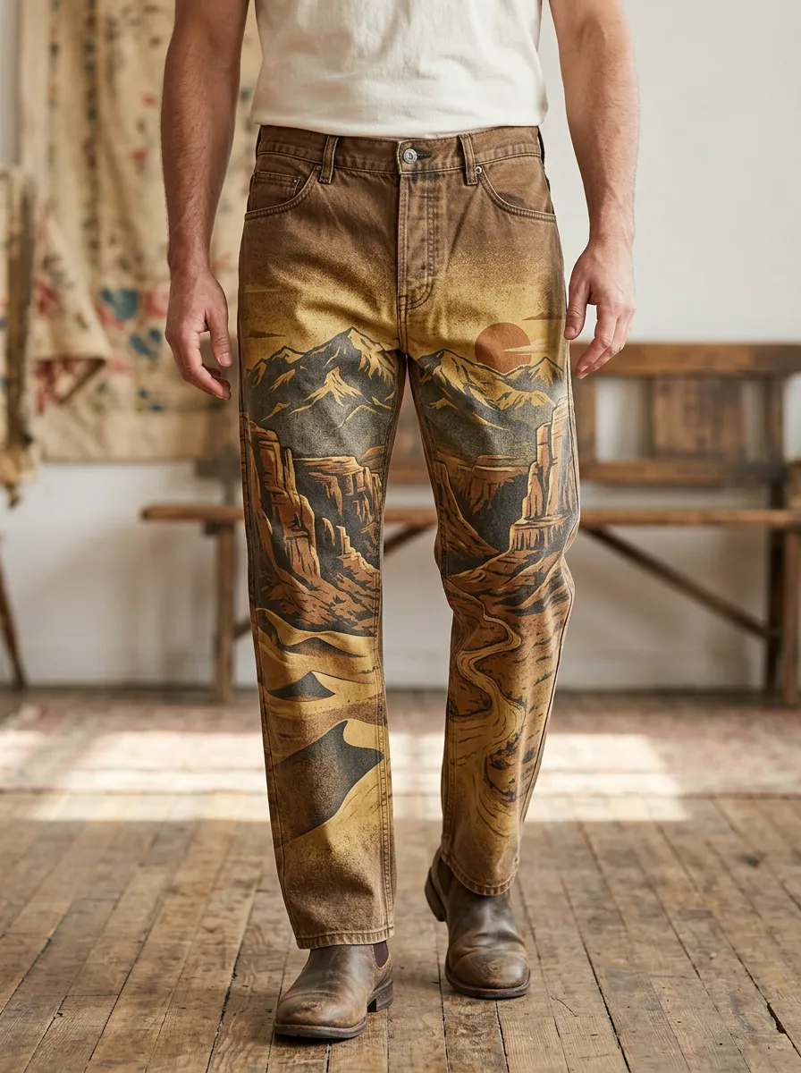 Men's Western Landscape Mountain Desert Printed Pants