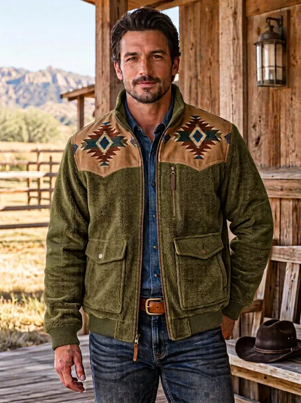 Canyon Trail Aztec Artwork Men's Western Fleece Jacket