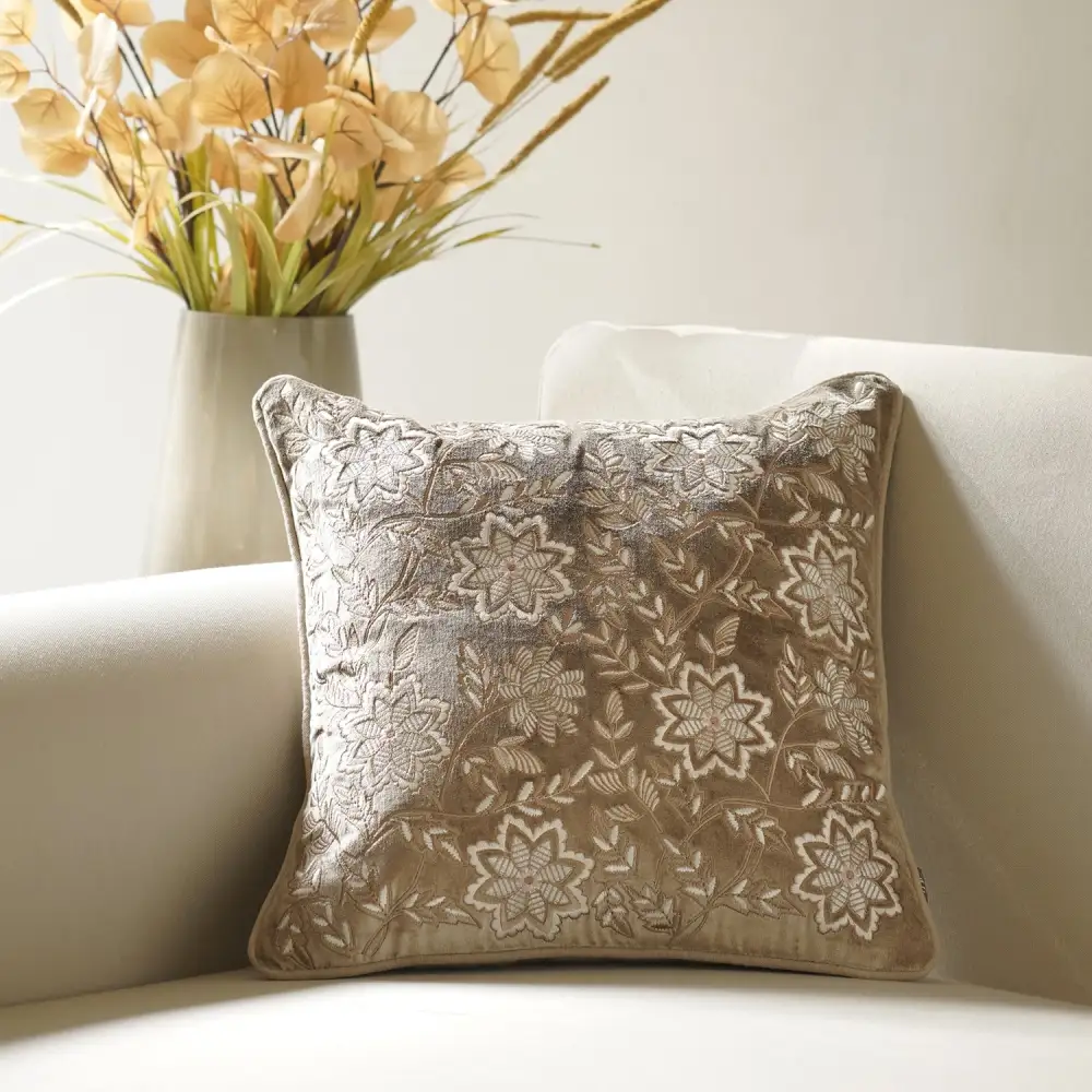 Beige Textured Embroidery Cushion Cover
