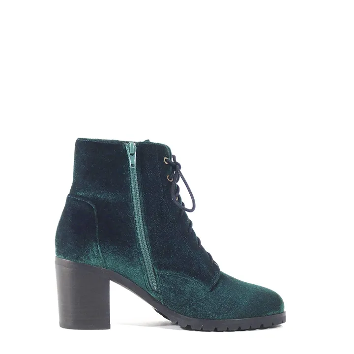 Velvet Lace Up Lug Sole Ankle Boots
