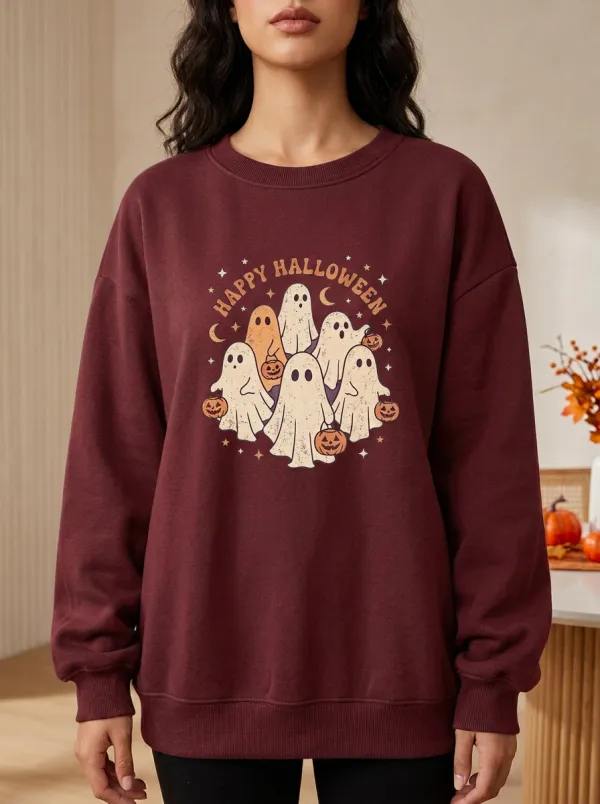 Women's Halloween Ghost Pumpkin Printed Sweatshirt