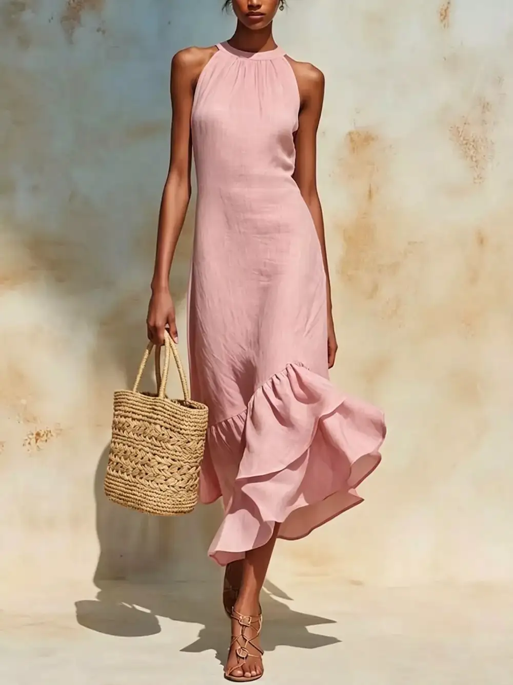 Ruffle Hem Sleeveless Midi Dress