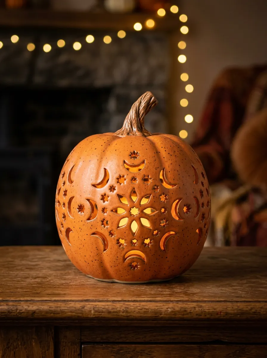 Festive Star-Moon Carved Halloween Pumpkin Light