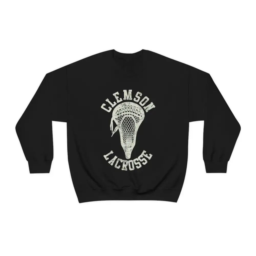 Large Print Stick Head Lacrosse Graphic Crewneck Sweatshirt
