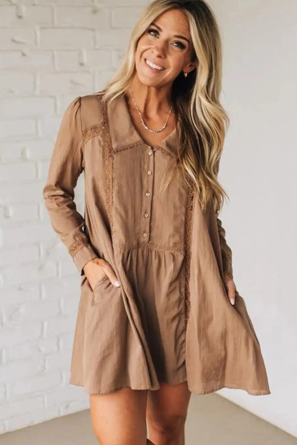 Structured Shape Lace Long Sleeve Mini Dress