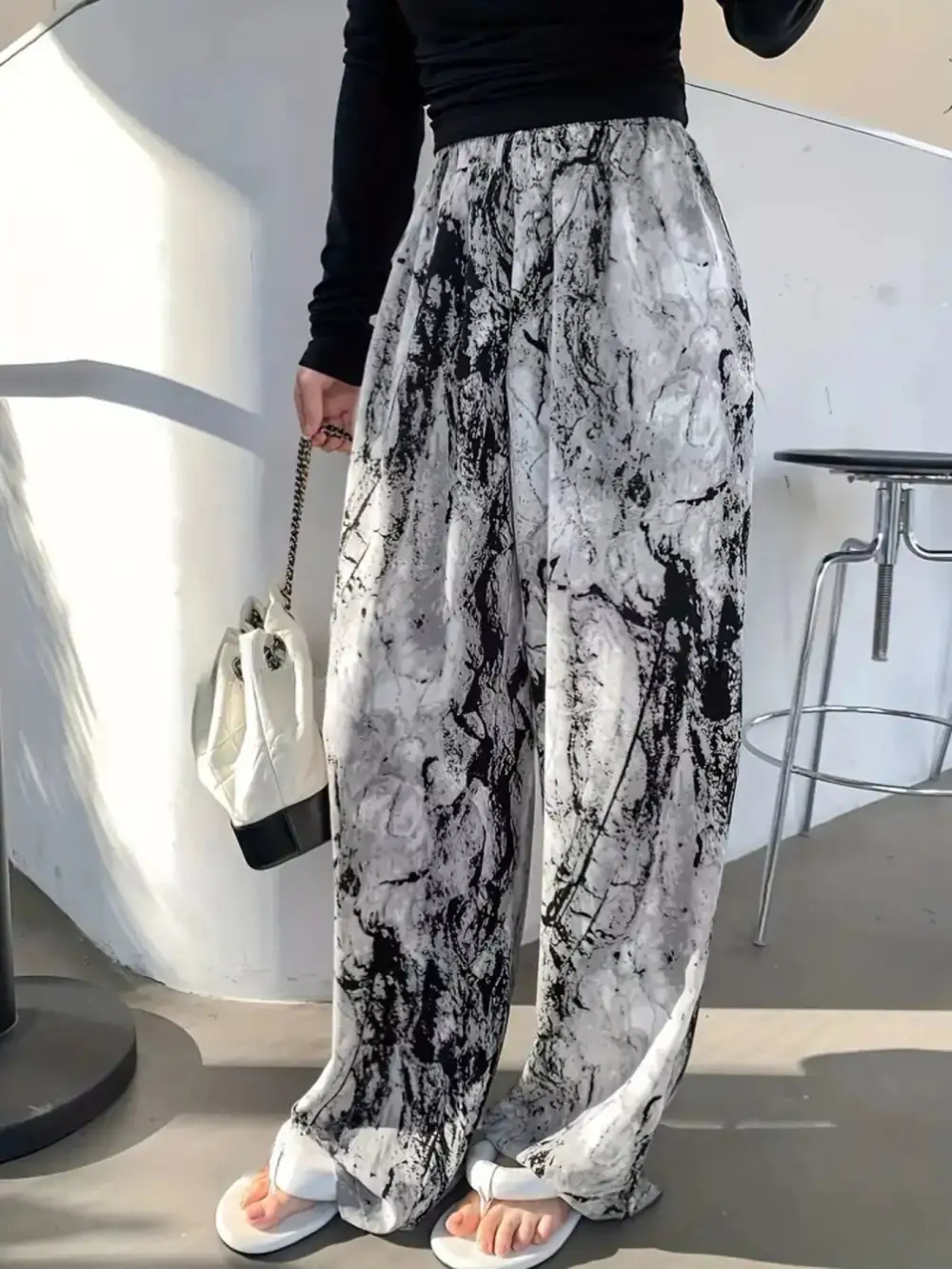 Abstract Print Wide Leg Casual Pants