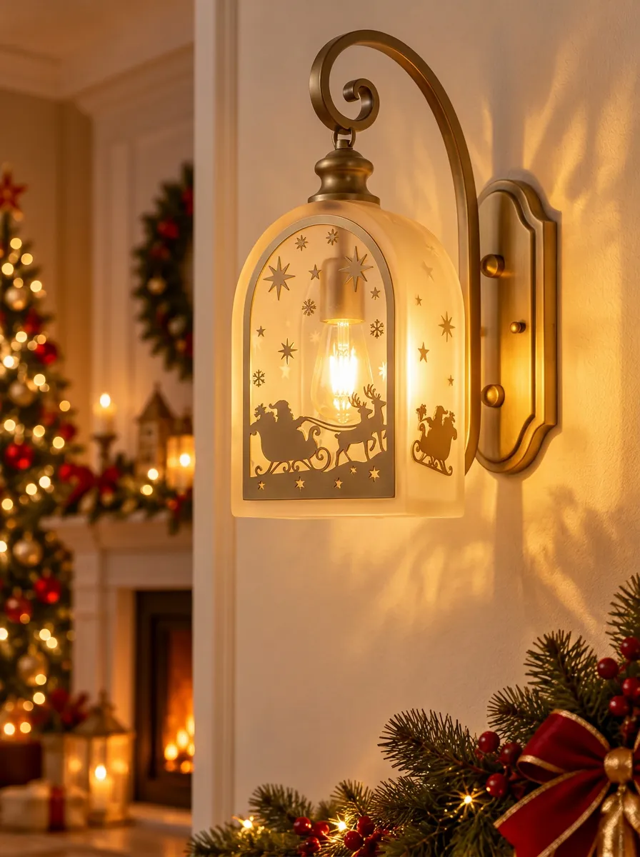 Santa Sleigh Reindeer Christmas Wall Light