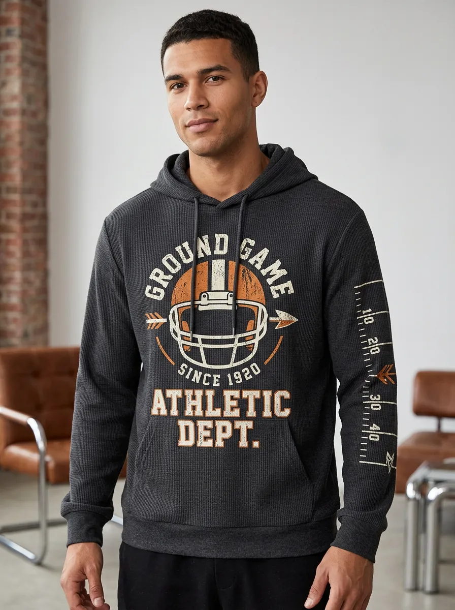 Men's Football Ground Game Helmet Printed Waffle Hoodie