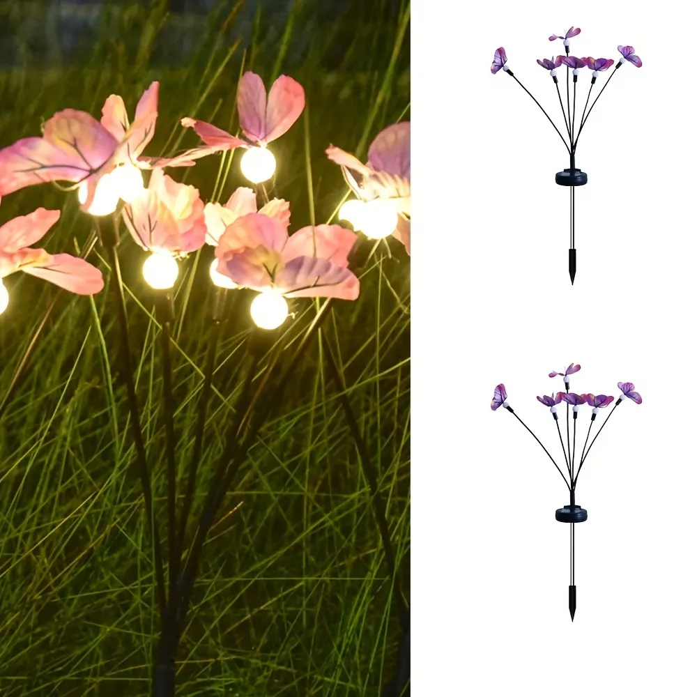 2 Pcs Waterproof Solar Butterfly Decor Light