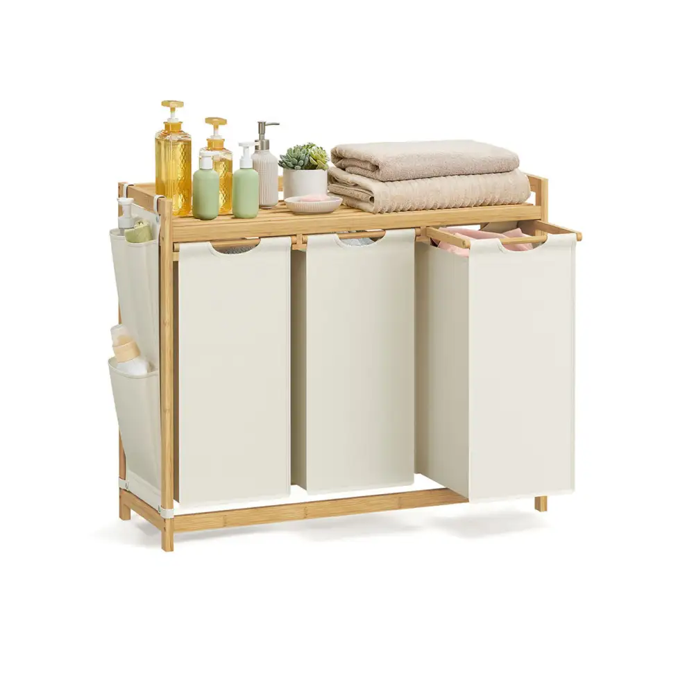 Triple Compartment Shelved Divided Laundry Storage Hamper
