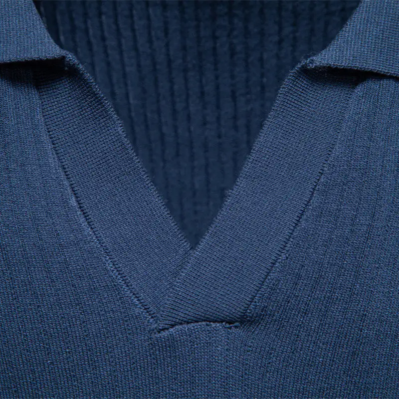 Ribbed Spread Collar Short Sleeve Polo Shirt