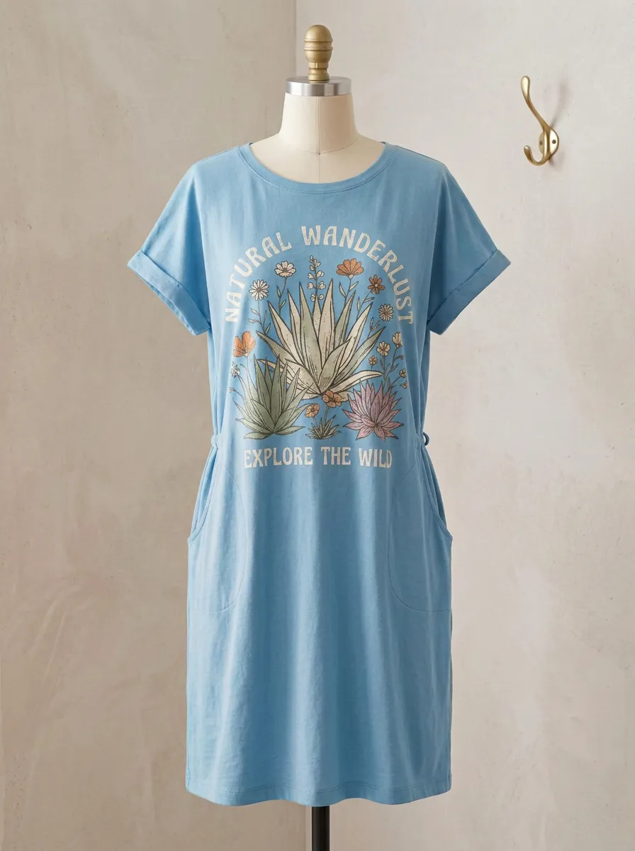 Nature Wanderlust Agave Floral T-Shirt Dress