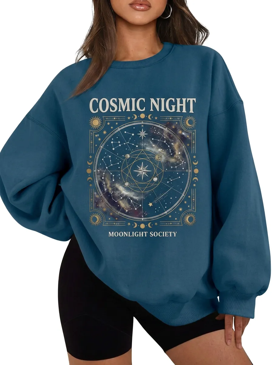 Women's Cosmic Night Astrology Constellation Printed T-shirt