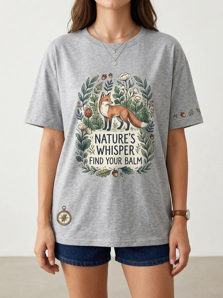 Nature Lover Fox Floral Compass T-Shirt