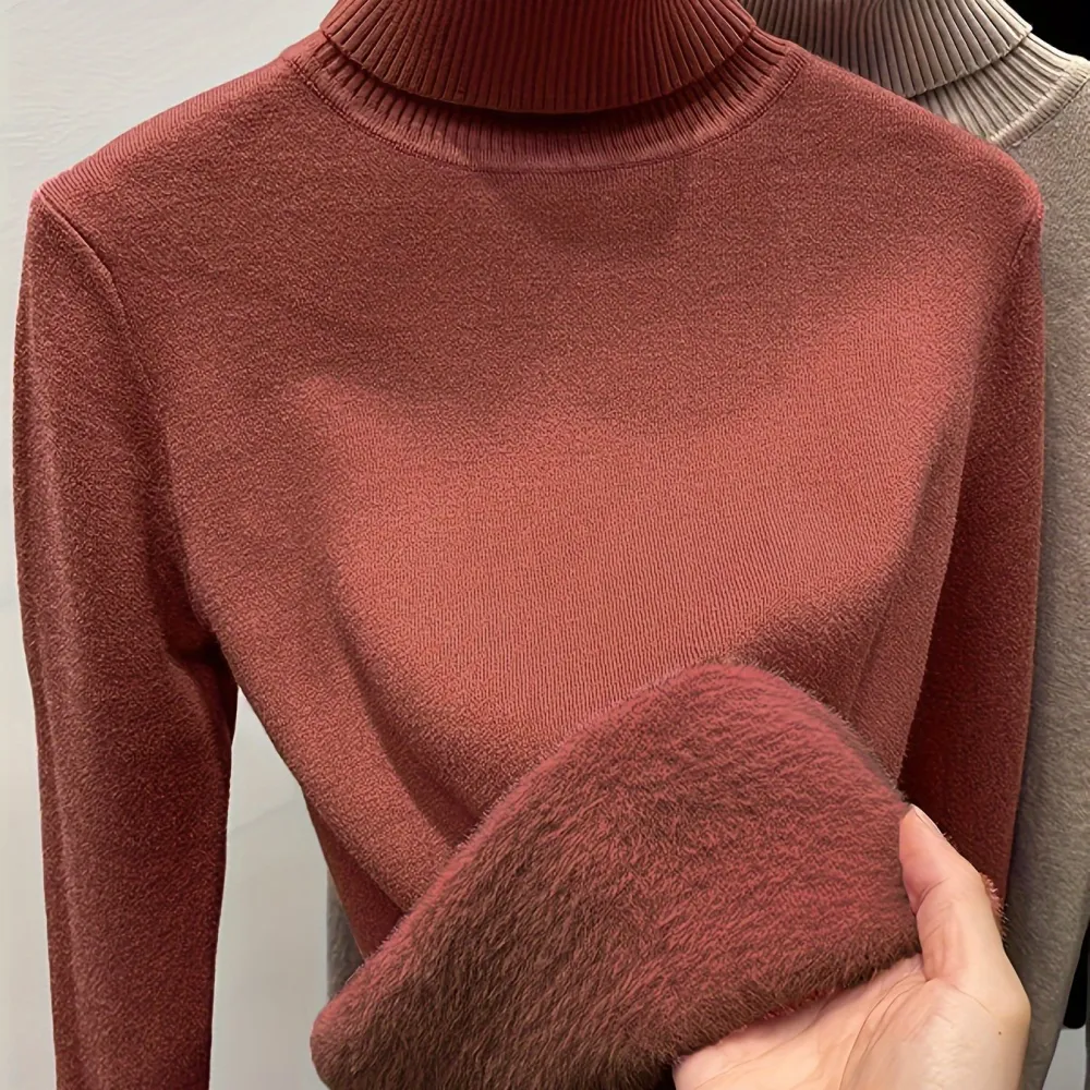 Turtle Neck Fleece Pullover Sweater Elegant Long