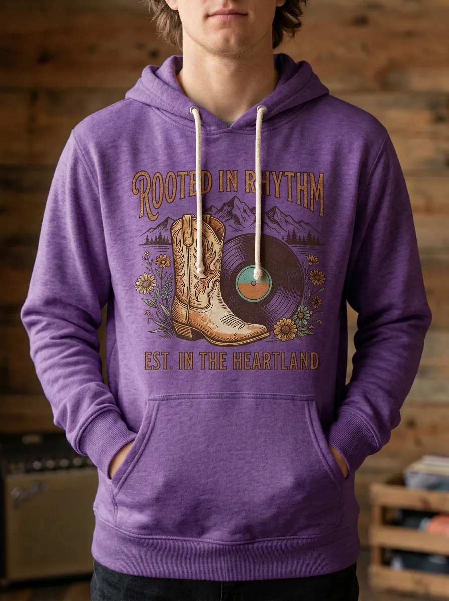 Cowboy-Boot Record-Player Unisex Country Music Printed Hoodie