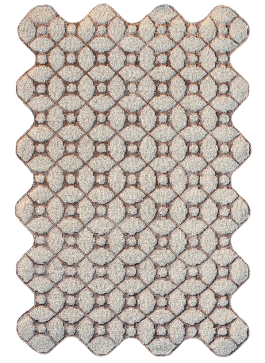 Crafted Geometric Bordered Wool Viscose Shaped Rug