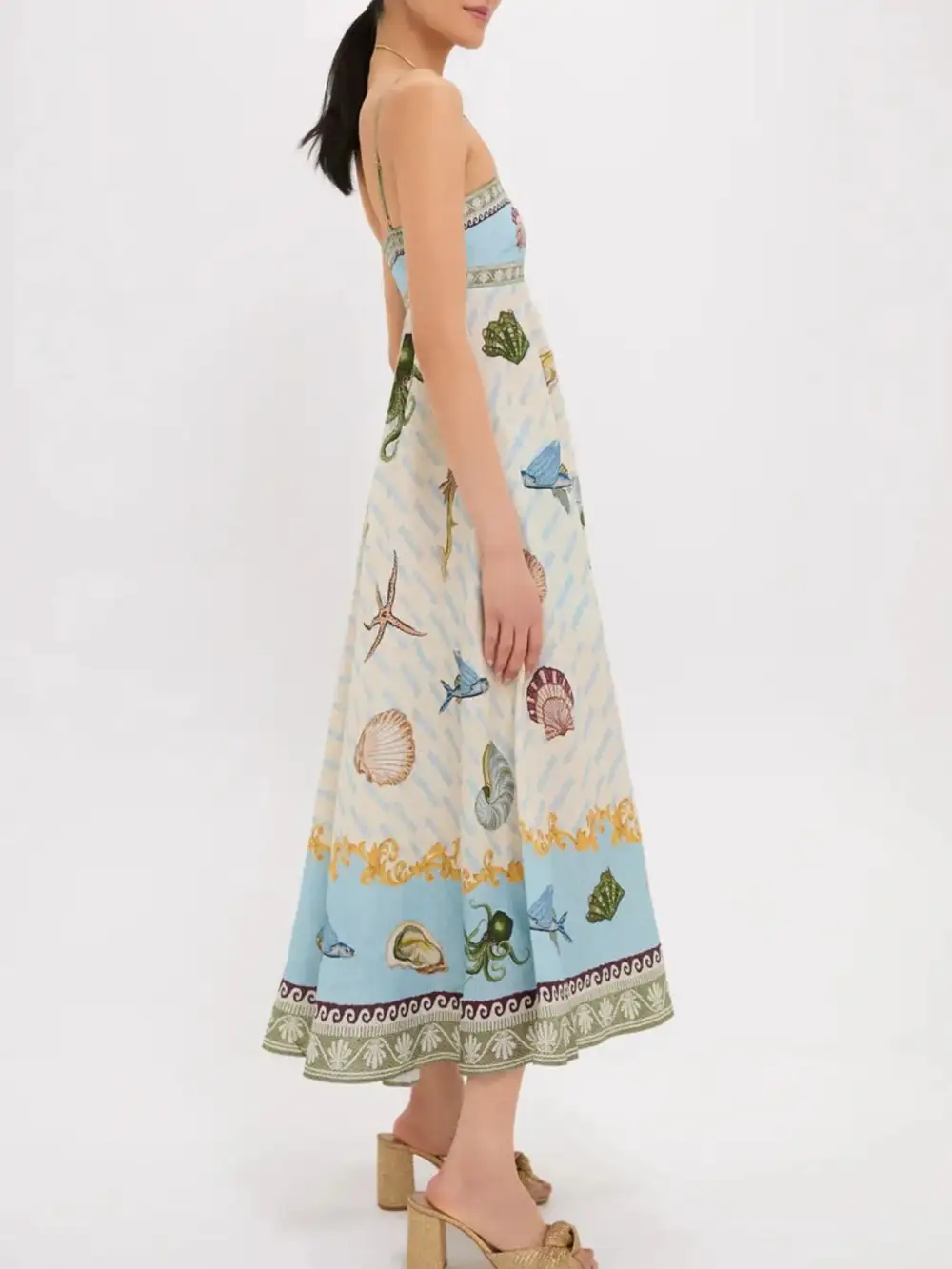 Tiered Spaghetti-Strap Midi Dress