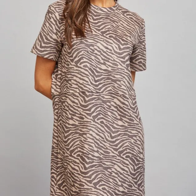 Animal Print Embroidered Lace Detail Faux Suede Shift Dress