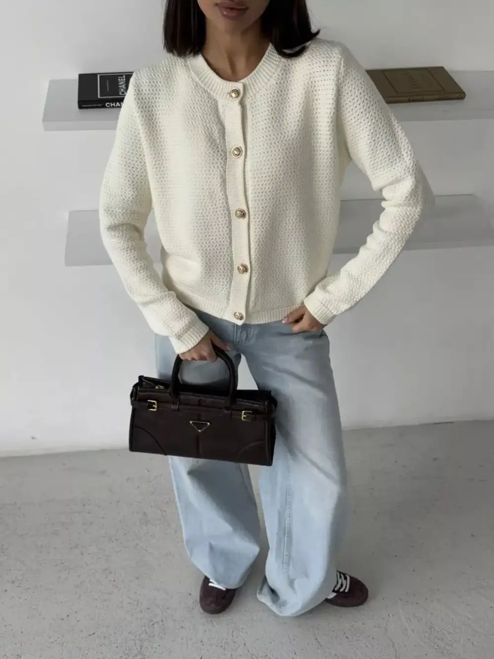 Button Up Texture Knit Cardigan