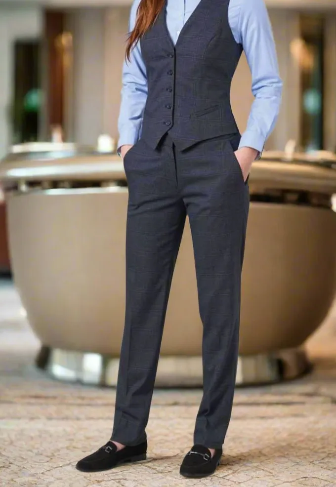 Women's Checked Tailored Fit Slim Leg Suit Trousers
