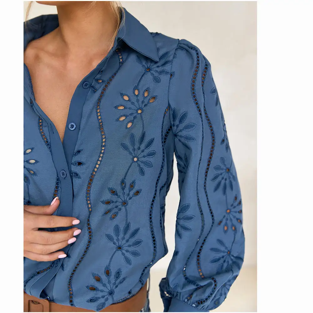 Fashionable Openwork Puff Sleeve Cardigan Shirt