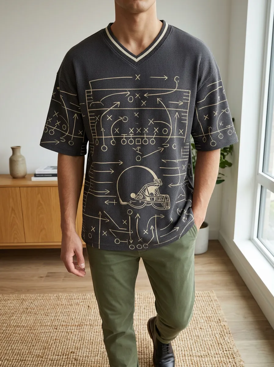 Men's Heritage Football Fan Playbook Helmet Printed Waffle Knit Top