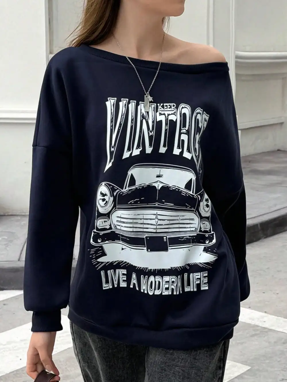 Women Car Letter Graphic Car Graphic Sweatshirt