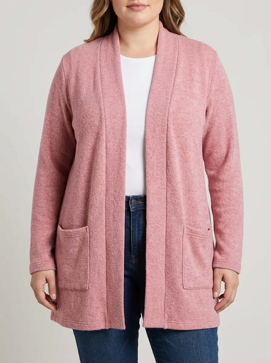 Women's Casual Pink Solid Color Open Front Knit Cardigan