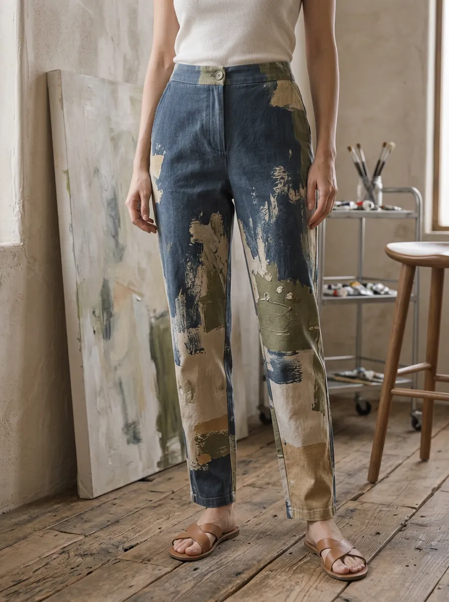 Women's Artistic Abstract Brushstroke Printed Pants