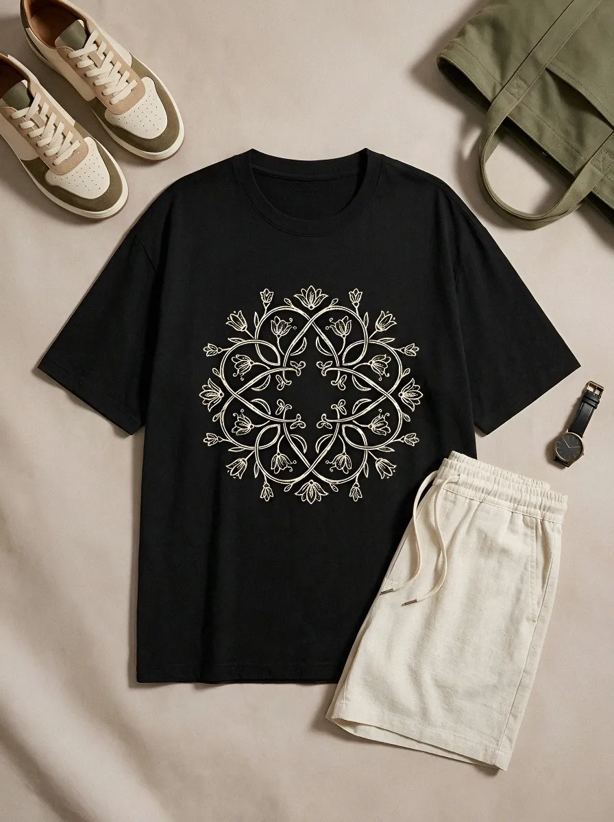 Unisex Floral Mandala Geometric Printed T-shirt