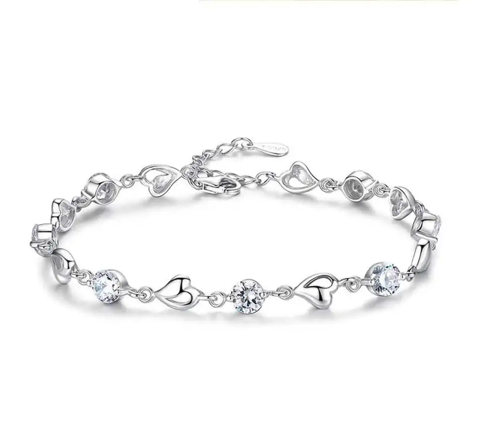 Women's Heart Linked Charm Bracelet Cubic Zirconia